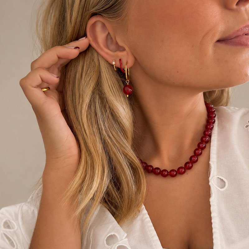 "Poppy" hoops med farvede perler, v�lg s�lv eller guld