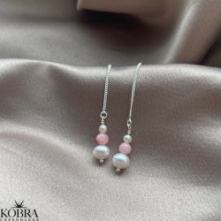 "Peach" slv retrd med hvide og lyserde perler 