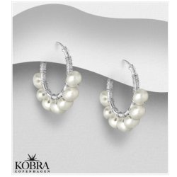 "Holiday" silver earrings / hoops with real white freshwater pearls