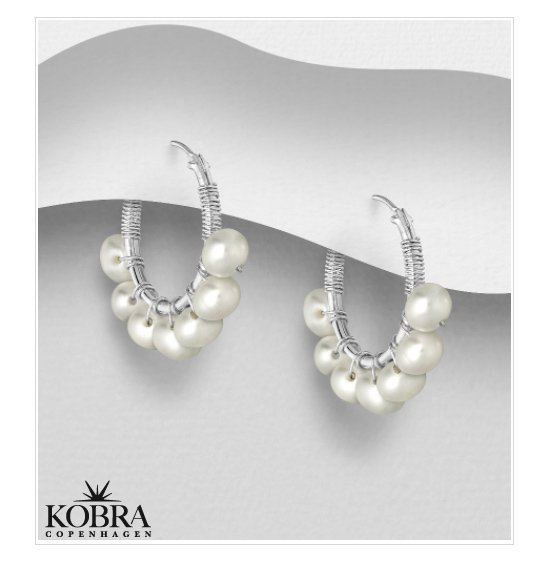 "Holiday" silver earrings / hoops with real white freshwater pearls