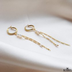 "Balance" gold earrings with white freshwater pearls