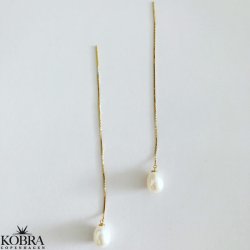 14 karat forgyldte perle øreringe med lang guldtråd Perle øreringe - ApS