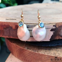 "Maggie" store ferskvandsperler øreringe med birthstone 18 karat forgyldte