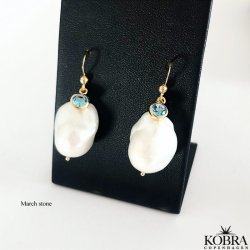 "Maggie" store ferskvandsperler øreringe med birthstone 18 karat forgyldte