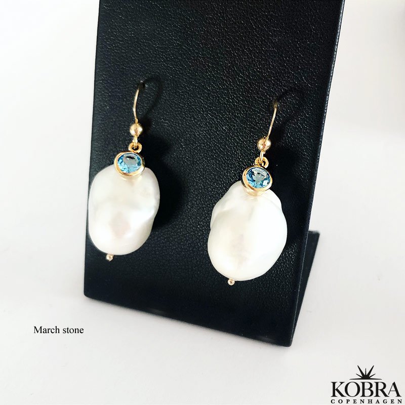 "Maggie" store ferskvandsperler øreringe med birthstone 18 karat forgyldte