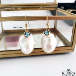 "Maggie" store ferskvandsperler øreringe med birthstone 18 karat forgyldte