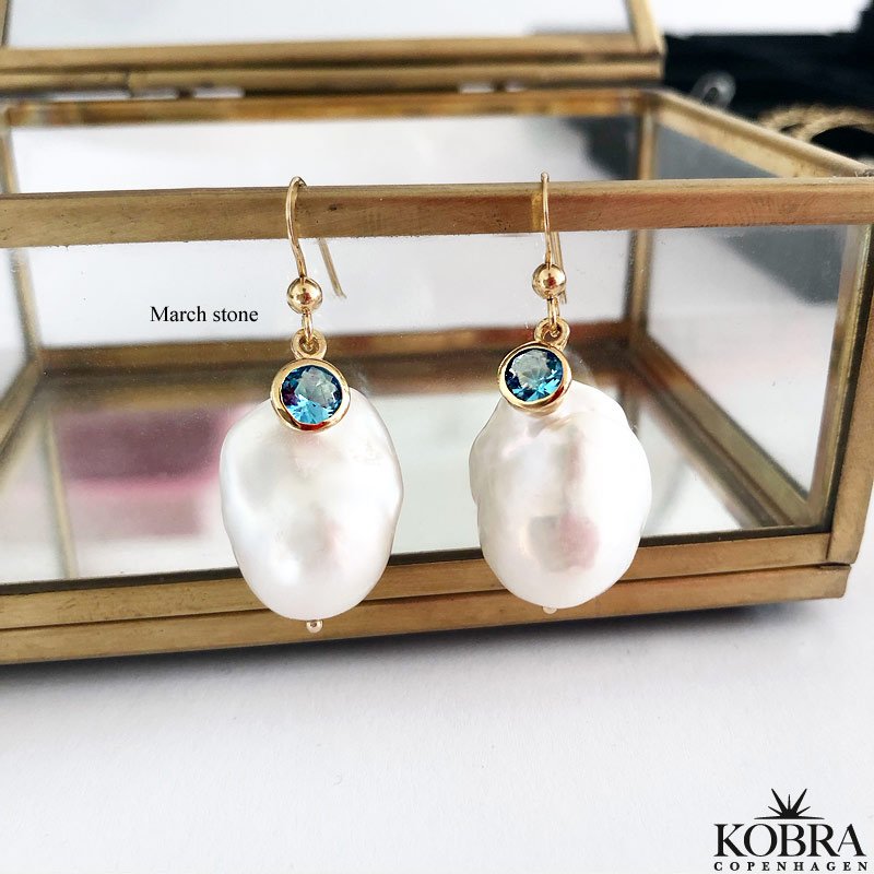 "Maggie" store ferskvandsperler øreringe med birthstone 18 karat forgyldte