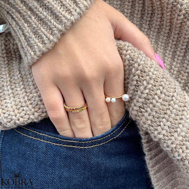 "Hawaii" 18 karat forgyldt ring med multifarvet sten