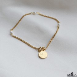 "Monroe" handmade gold bracelet with pearls and small engraved amulet