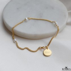 "Monroe" handmade gold bracelet with pearls and small engraved amulet