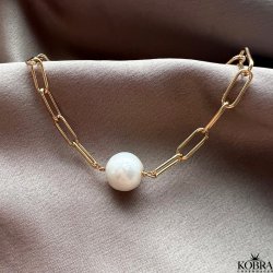 "Penelope" chunky guld armbnd med stor ferskvandsperle