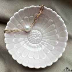 "Penelope" chunky guld armbnd med stor ferskvandsperle