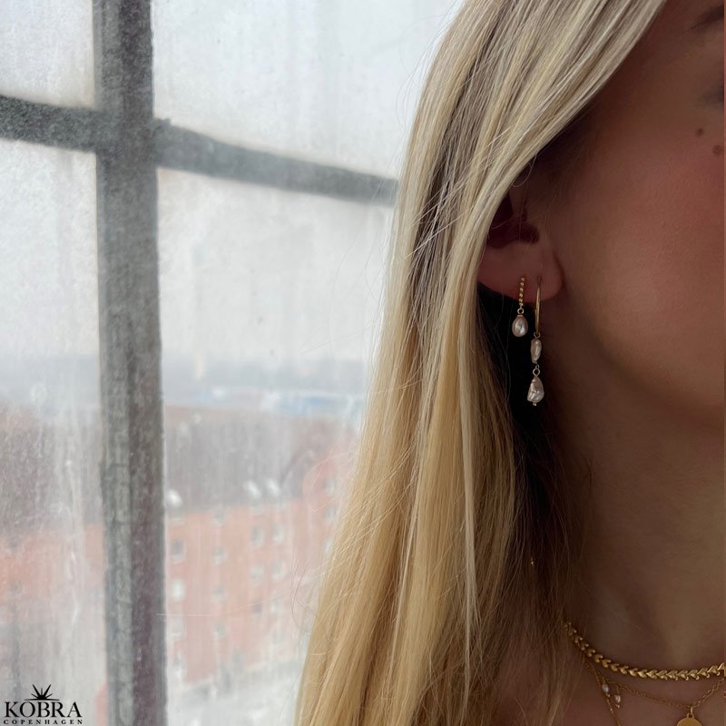 "Sugar" 18 karat forgyldte reringe med gte hvide ferskvandsperler