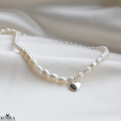 "Rosie" gte perlehalskde med lille slvhjerte inklusiv personlig indgravering