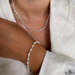 "Royal" slv halskde med gte hvide ferskvandsperler