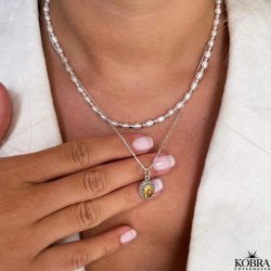 "Royal" slv halskde med gte hvide ferskvandsperler