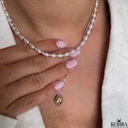 "Royal" slv halskde med gte hvide ferskvandsperler