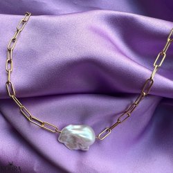 "Sarasota" guld halskde med stor ferskvandsperle