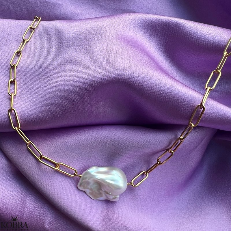 "Sarasota" guld halskde med stor ferskvandsperle