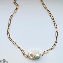 "Sarasota" guld halskde med stor ferskvandsperle