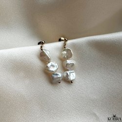 "Shake" gold pearl earrings with baroque white freshwater pearls