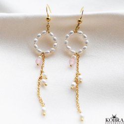 "Irina" 18 karat forgyldte reringe med gte ferskvandsperler