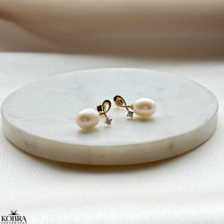 "Antonia" 18 karat forgyldte reringe med gte ferskvandsperler og zirkonia sten