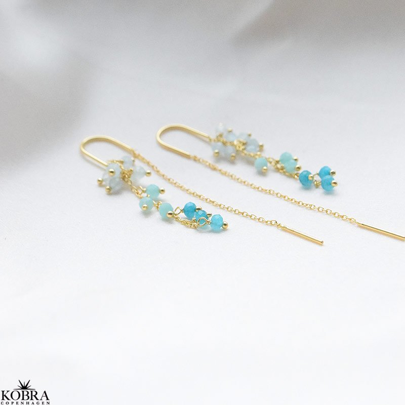 "Marbella" beautiful pearl earrings in shades of blue, 18 carat gold-plated