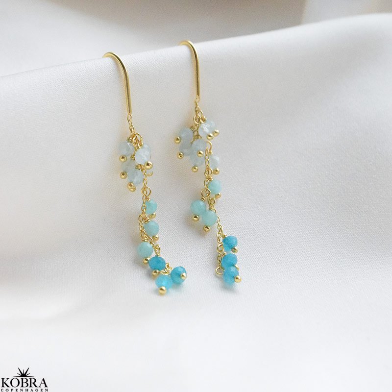 "Marbella" beautiful pearl earrings in shades of blue, 18 carat gold-plated