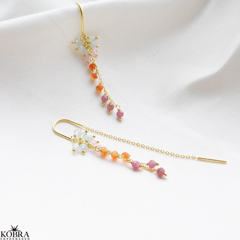 "Marbella" pearl earrings in pink / orange shades, 18 carat gold-plated