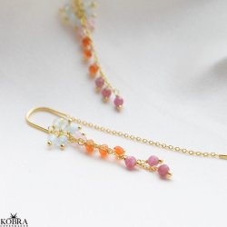 "Marbella" pearl earrings in pink / orange shades, 18 carat gold-plated