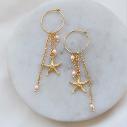 "Sea Of Love" 18k forgyldte hoops med ferskvandsperler