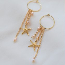 "Sea Of Love" 18k forgyldte hoops med ferskvandsperler