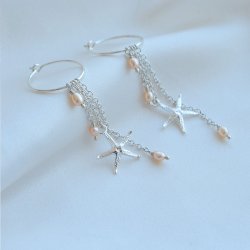 "Sea Of Love" hoops i s�lv med ferskvandsperler