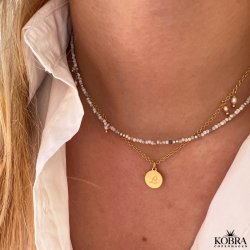 "Wilma" pearl necklace with mini id tag in gold plated