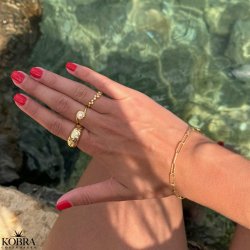 "Luna Mae" 18 karat forgyldt ring med gte ferskvandsperle