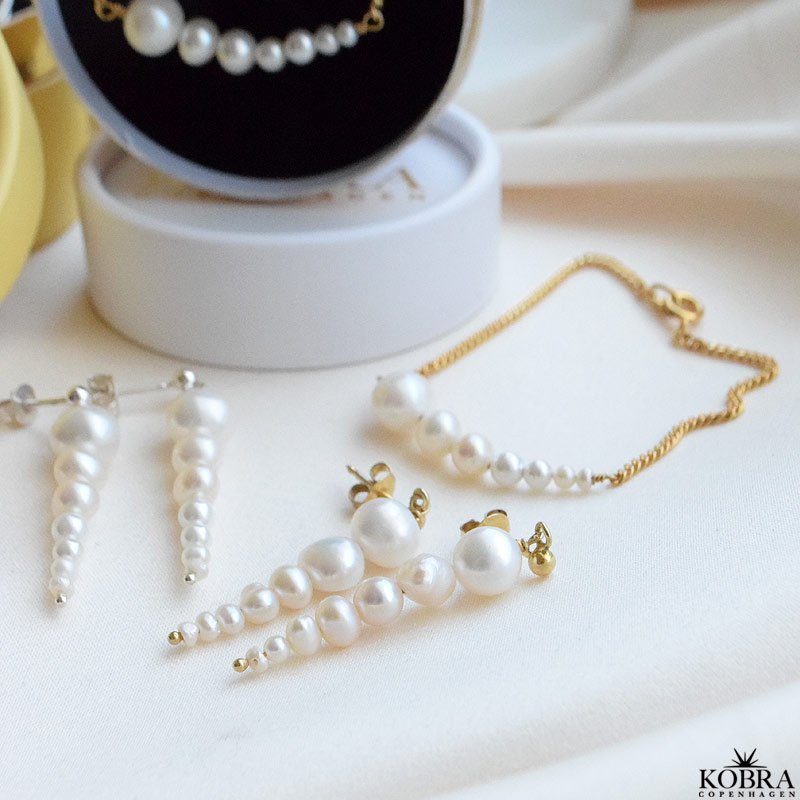 "Paloma" guld panzerkde armbnd med gte perler