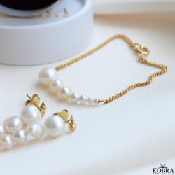 "Paloma" guld panzerkde armbnd med gte perler