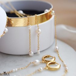 "Monaco" perle halskde / choker i guld med hvide ferskvandsperler