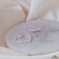 "Mikami" store slv hjerte reringe med lyserde sten