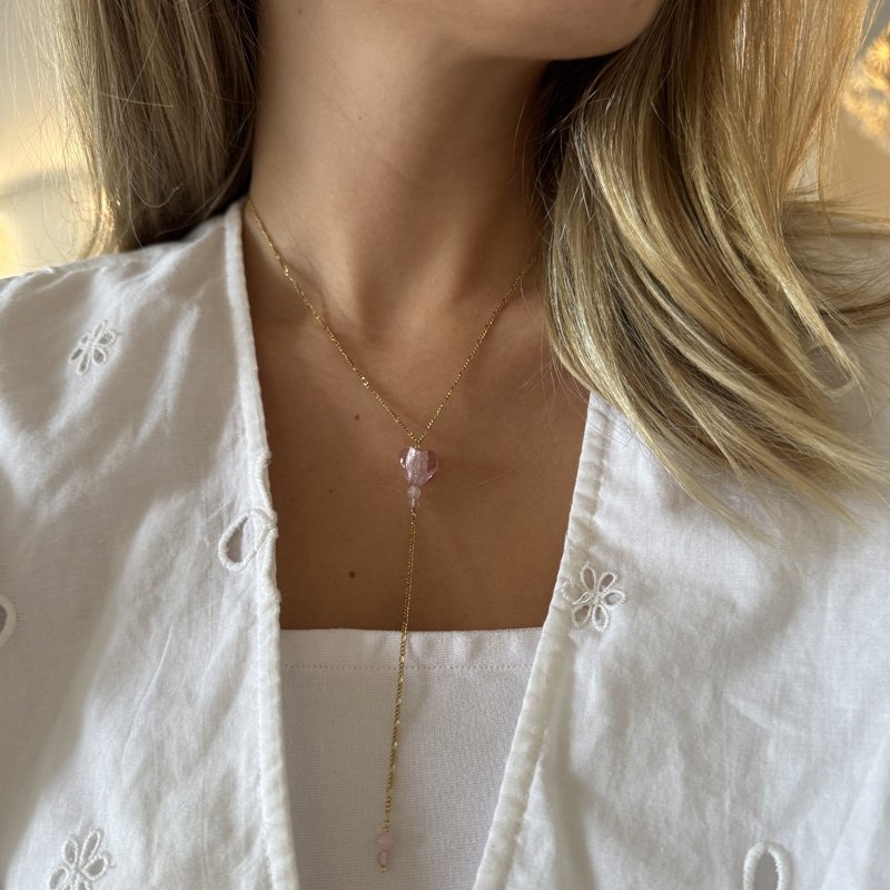 "Pink Chrush" 18k forgyldt drop halsk�de med hjerte
