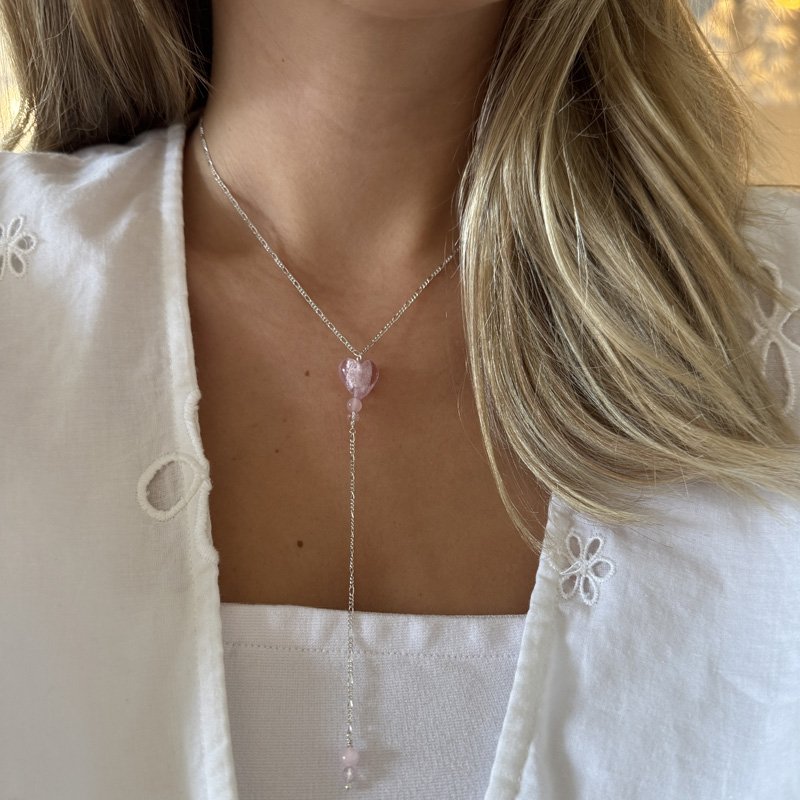"Pink Chrush" s�lv drop halsk�de med hjerte