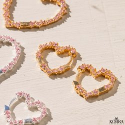 "Mikami" sm guld hjerte reringe med lyserde sten