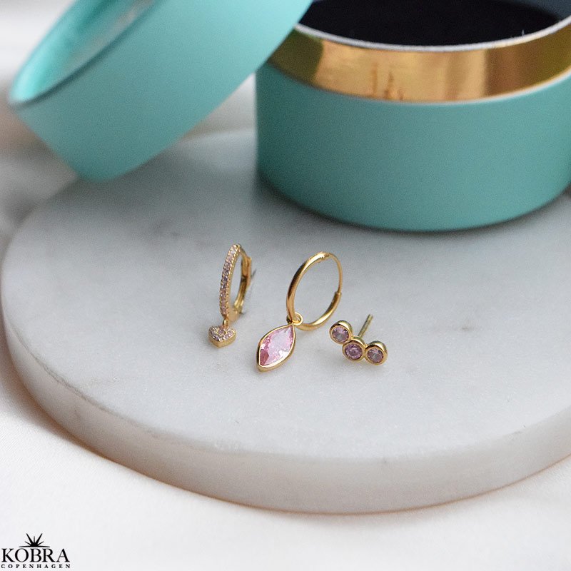 "Pink Passion" 3 stk guld reringe med pink tema