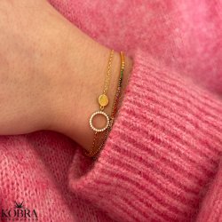 "Polo" guld armbnd med lille cirkel og hvide sten