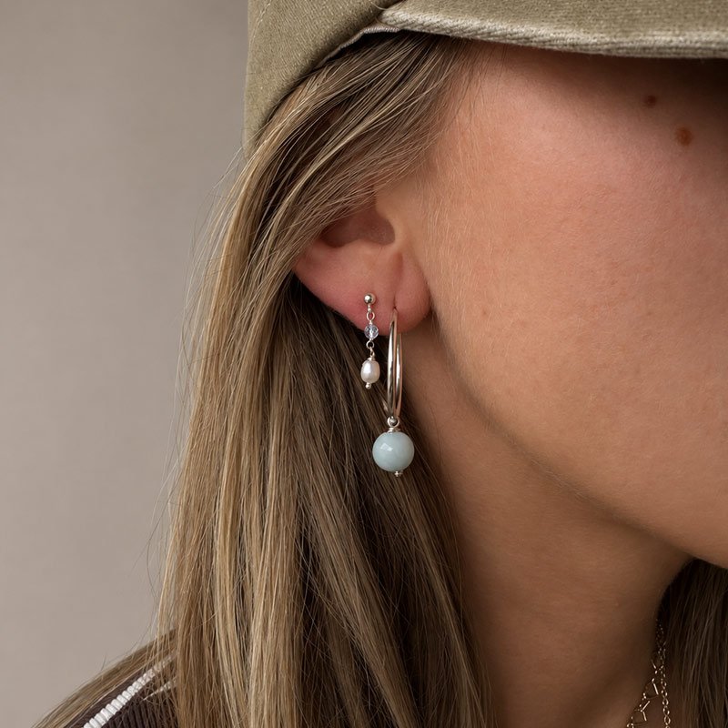 "Poppy" hoops med farvede perler, v�lg s�lv eller guld