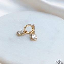 "Wiona" gold earrings with large zirconia stone