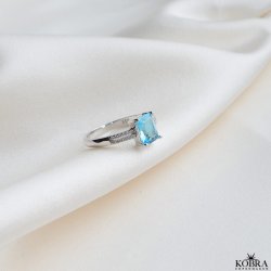 "Vanity" smuk prinsesse sølv ring med blå zirkonia sten