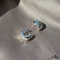 "Luna" Small chunky hoops with stones in silver