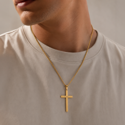 "Promise" cross necklace in 18K gold-plated steel with engraving